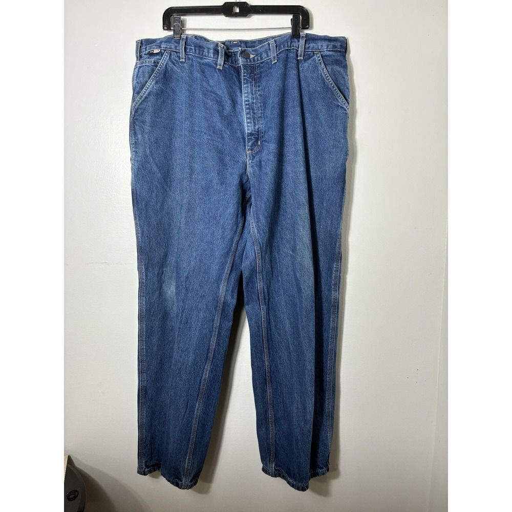 Carhartt Fire Resistant Jeans 44/34 Mid Wash Straight Leg Workwear Cowboy